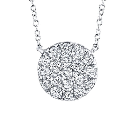 Shy Creation 14K White Gold Pave Diamond Cluster Circle Necklace SC22004735