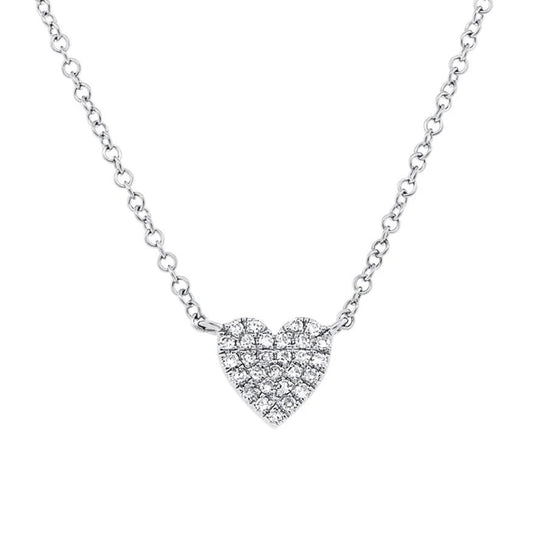 Shy Creation 14K White Gold Pave Diamond Heart Necklace SC55002132