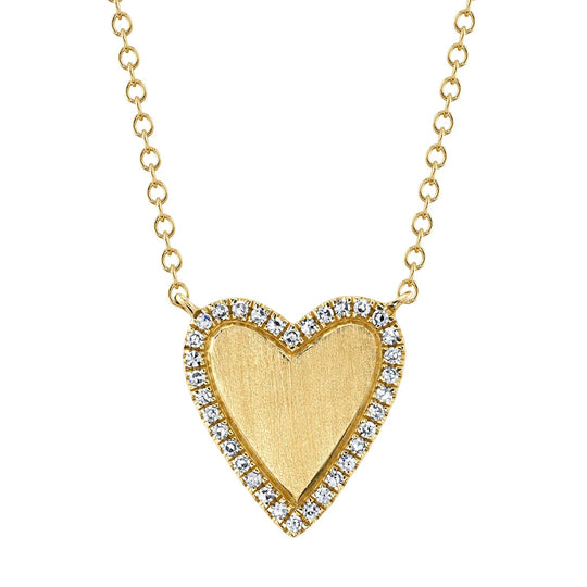 Shy Creation 14K Yellow Gold Diamond Matte Heart Necklace SC55007071