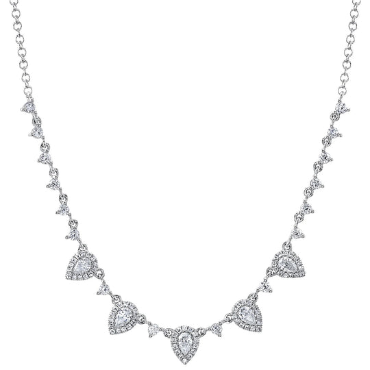 Shy Creation 14K White Gold Diamond Pear Necklace SC55022381