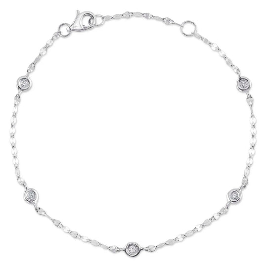 Shy Creation 14K White Gold Scattered Diamond Sparkle Chain Bracelet SC55025786