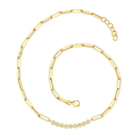 Uneek 18K Yellow Gold Legacy Collection Bezel set Diamond Paperclip Necklace NK2005DC