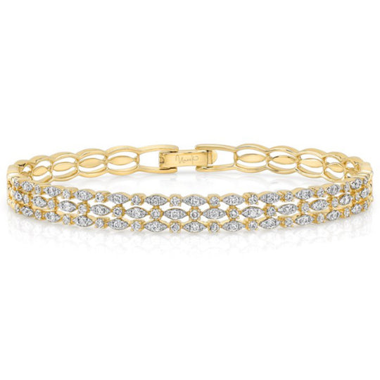 Uneek 14K Yellow Gold 3 Row Diamond Cuff Bangle LVBAW2149Y