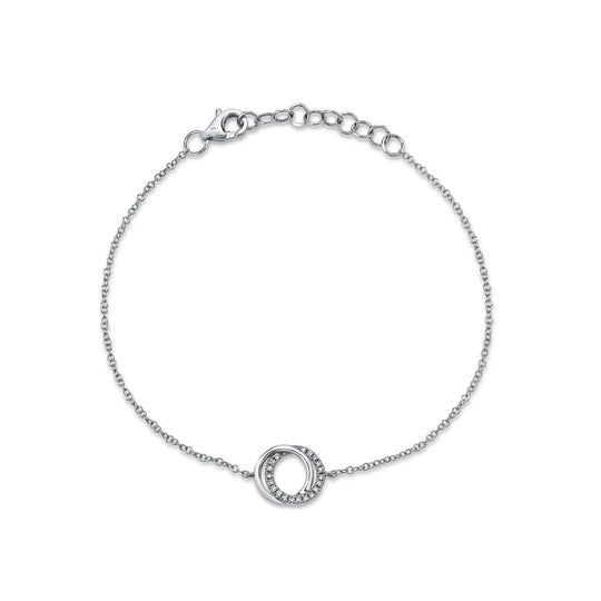 Shy Creation 14K White Gold Diamond Love Knot Circle Bracelet SC55012774