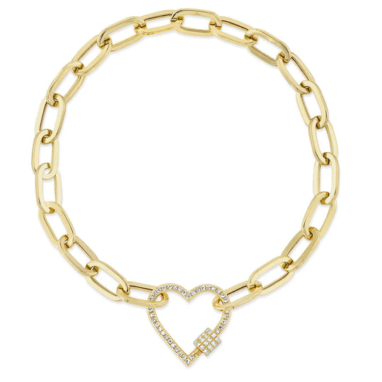 Shy Creation 14K Yellow Gold Open Diamond Heart Paperclip Link Bracelet SC55023194