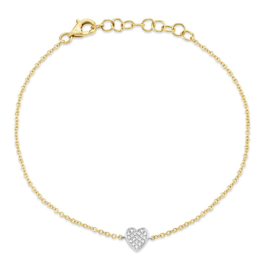 Shy Creation 14K Two Tone Pave Diamond Heart Bracelet SC55028160