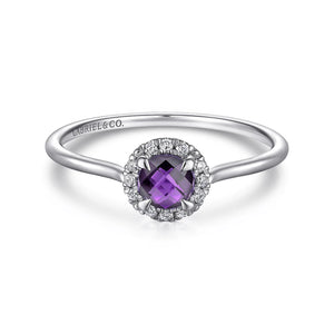 Gabriel 14KW Amethyst and Diamond Halo Ring LR51264W45AM