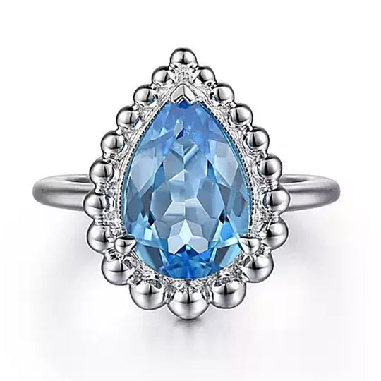 Gabriel & Co Sterling Silver Beaded Blue Topaz Bujukan Ring LR52274SVJBT