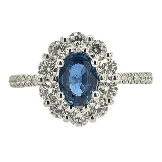 Uneek Platinum Oval Blue Sapphire Dia Halo Ring LVS1015OVBS