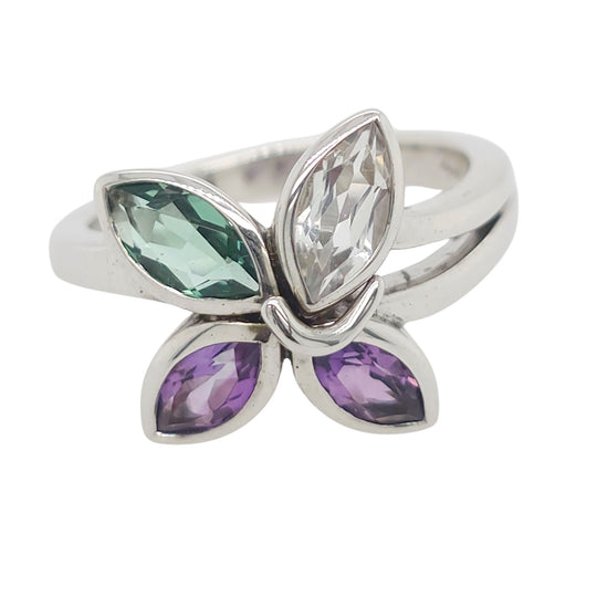 Joryel Vera Sterling Silver Petals Multi Gemstone Ring R4765-AM/GQ/WT