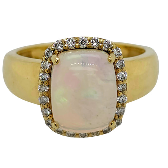 Raymond Mazza 14K Yellow Opal Diamond Halo Ring RZ7603