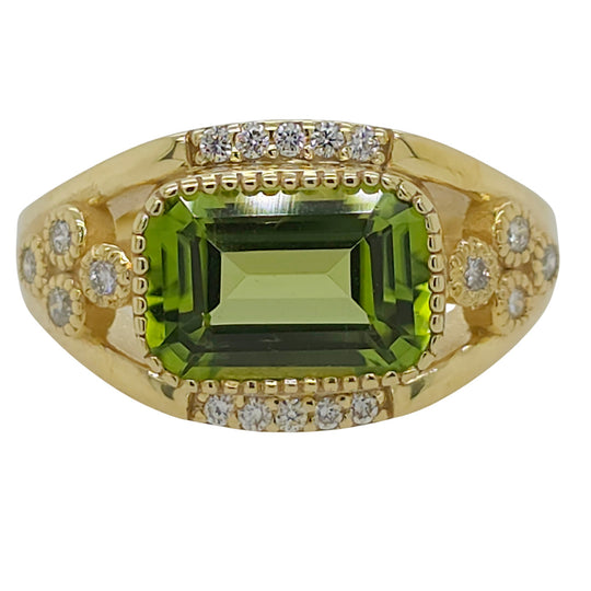 Raymond Mazza 14K Yellow Peridot Diamond Accented Ring RZ8025