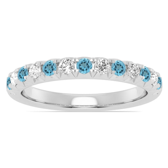 14K White Gold Alternating Blue Topaz and Diamond Band 73313B-4W-2.2