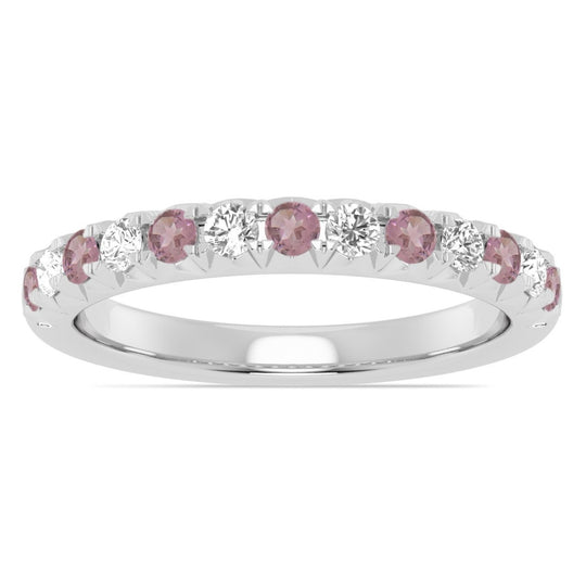 14K White Gold Alternating Pink Tourmaline and Diamond Band 73313PT-4W-2.2
