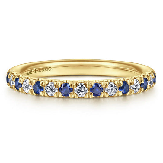 Gabriel & Co 14K Yellow Gold Alternating Diamond and Blue Sapphire Band AN14190Y44SA