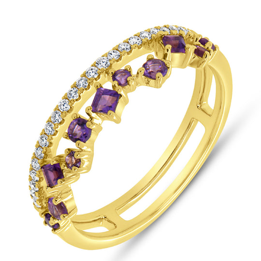 Uneek 14K Yellow Gold Diamond and Amethyst Double Row Ring LVBAD302RPS-AM