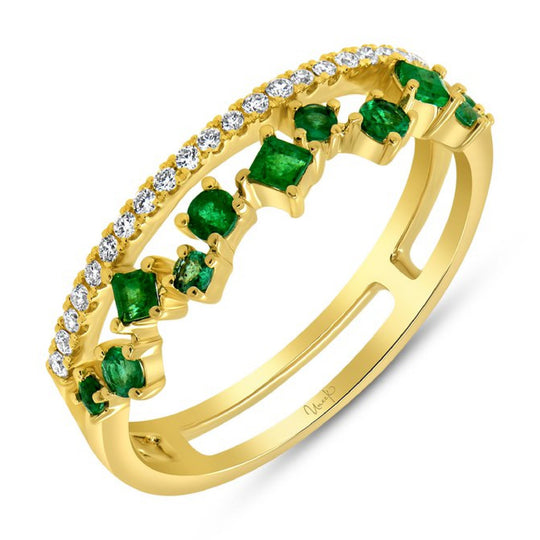 Uneek 14K Yellow Gold Diamond and Emerald Double Row Ring LVBAD302YEM