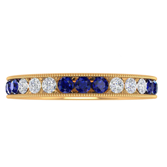 CW Signature 18K Yellow Gold Milgrain Alternating Blue Sapphire and Diamond Band R0490