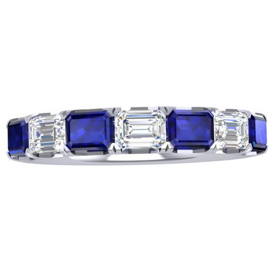 CW Signature 18K White Gold Alternating Emerald Cut Blue Sapphire and Diamond Band R01867