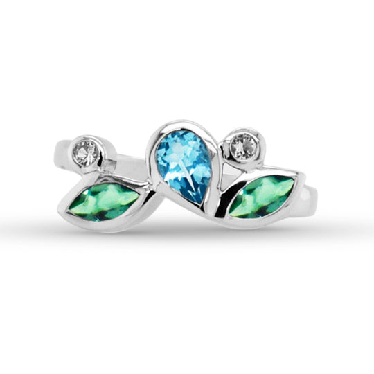 Joryel Vera Sterling Silver Floral Gemstone Ring R3923BTGQWT