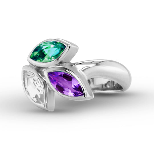 Joryel Vera Sterling Silver Multi Gemstone Floral Ring R3909AMGQWT