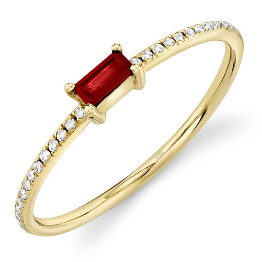 Shy Creation 14K Yellow Gold Ruby Baguette & Diamond Ring SC55010706