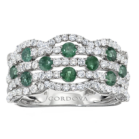 18K White Gold Emerald & Diamond Multi Row Anniversary Band B7125-E