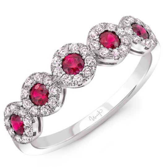 Uneek 14K White Gold 5 Stone Ruby Diamond Halo Ring LVBRI963WR