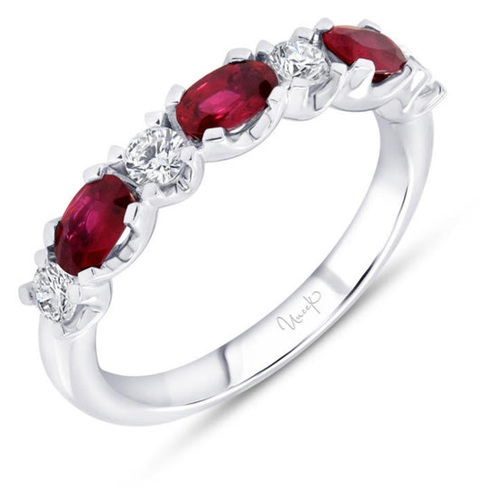 Uneek 18K White Gold Alternating Ruby & Diamond Ring R0033RU