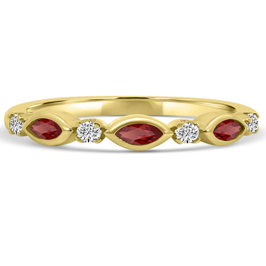10K Yellow Gold Alternating Marquise Garnet and Round Diamond Band M13R2353V0911-GR