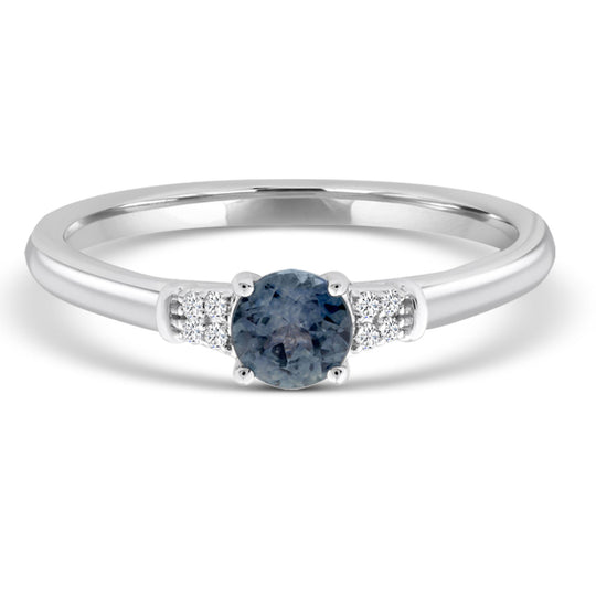 10K White Gold Round Montana Sapphire Diamond Accented Ring X12R2603F013