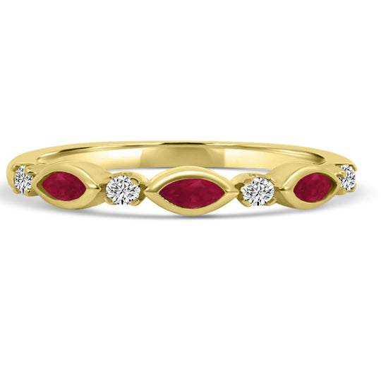 10K Yellow Gold Alternating Marquise Ruby & Round Diamond Band M13R2353V0911-RB