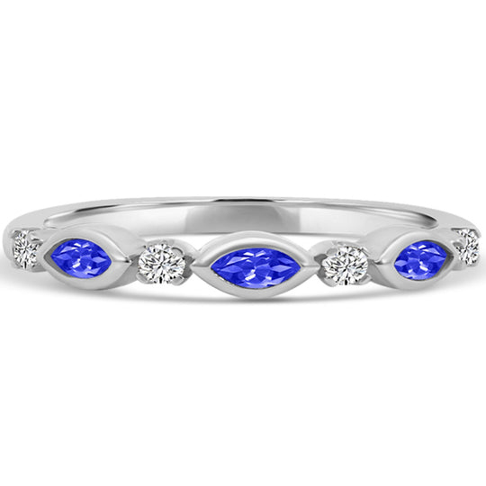 10K White Gold Alternating Blue Sapphire and Diamond Band M13R2353V0910-SP