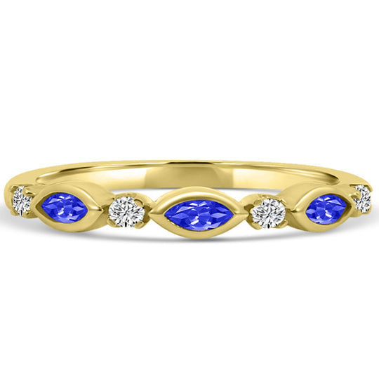 10K Yellow Gold Alternating Marquise Blue Sapphire & Round Diamond Band M13R2353V0911-SP