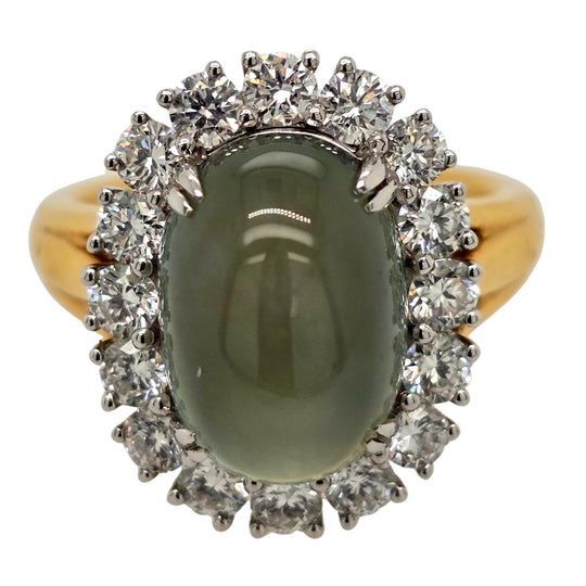 18K White & Yellow Gold Green Prehnite Diamond Halo Ring 24852-PRE