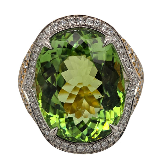 18K Yellow and White Gold Green Tourmaline Diamond Accented Ring 23450-GT