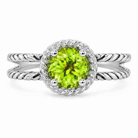 14K White Gold Twisted Rope Accent Peridot Solitaire Ring MS5276-7