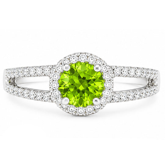 14K White Gold 8mm Texas Star Peridot Diamond Halo Split Shank Ring MS3669-10