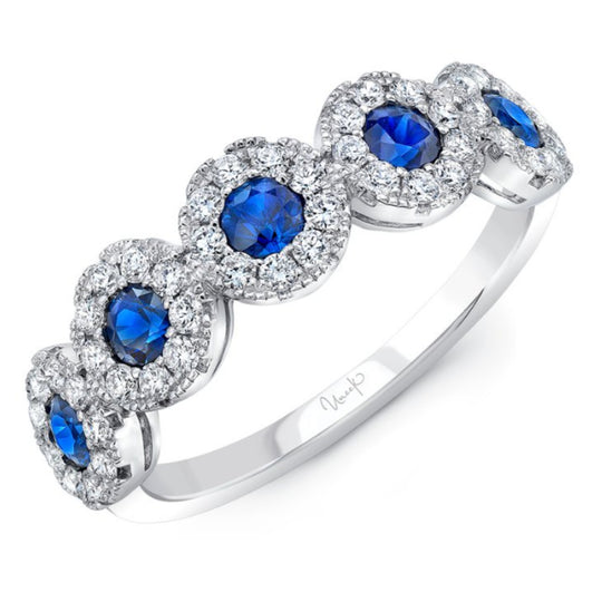 Uneek 18K White Gold Precious Collection Blue Sapphire Diamond Halo Ring LVBRI962WS