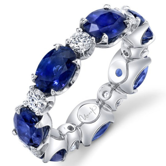 Uneek 18K White Gold Oval Blue Sapphire Diamond Eternity Band LVBE169OVBSRD-5X4