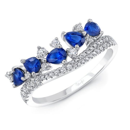 Uneek 14K White Gold Precious Collection Pear Shape Blue sapphire Diamond Curved Ring R89120BSCB