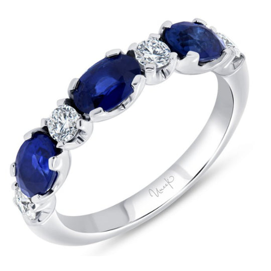 Uneek 18K White Gold Precious Collection Oval Blue Sapphire Diamond Ring R0033BSU-6X4