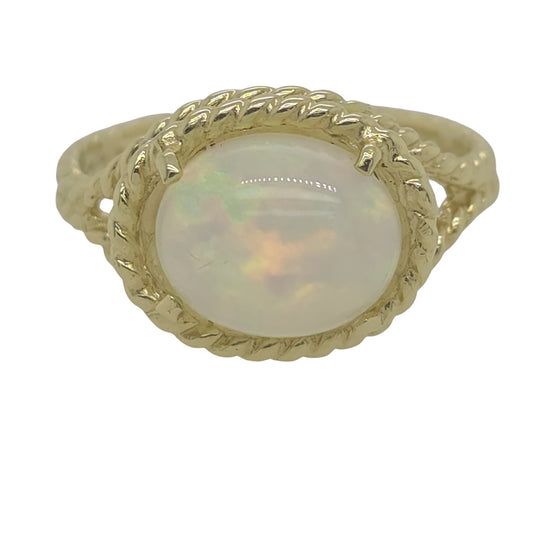 Raymond Mazza 14K Yellow Gold Oval Opal Rope Accented Ring RZ5489