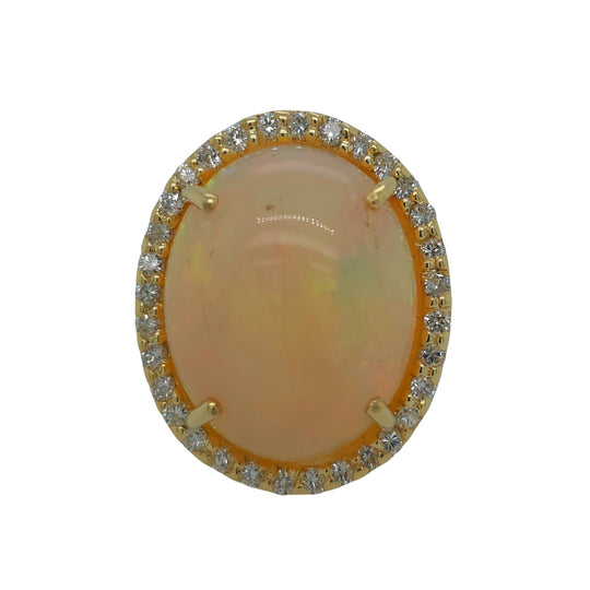 Raymond Mazza 14K Yellow Gold Large Opal Diamond Halo Ring RZ5825