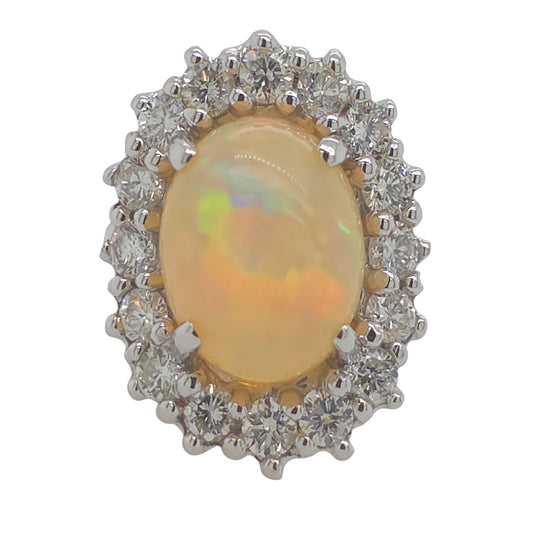 Raymond Mazza 14K White Gold Opal Diamond Halo Ring RZ5021