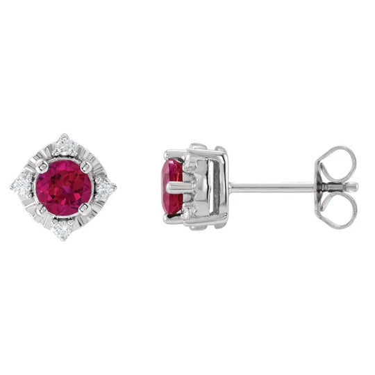 Sterling Silver Lab Grown Ruby Diamond Accented Studs 653713:127:P