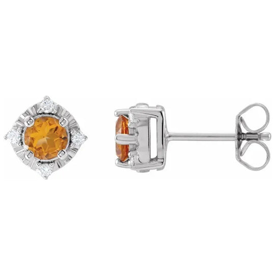 Sterling Silver Citrine Diamond Accented Studs 653713:143:P