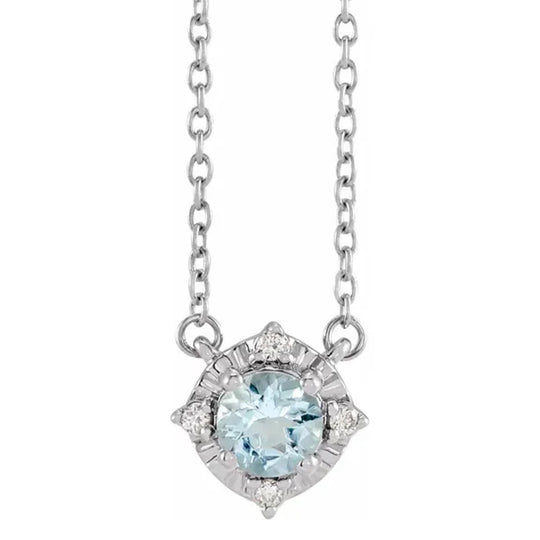 Sterling Silver Aquamarine Diamond Accented Necklace 653714:111:P