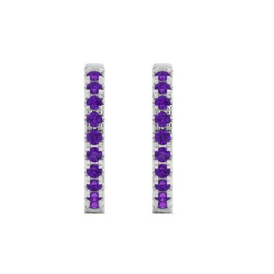 14K White Gold Amethyst Hoop Earrings 22622A-4W