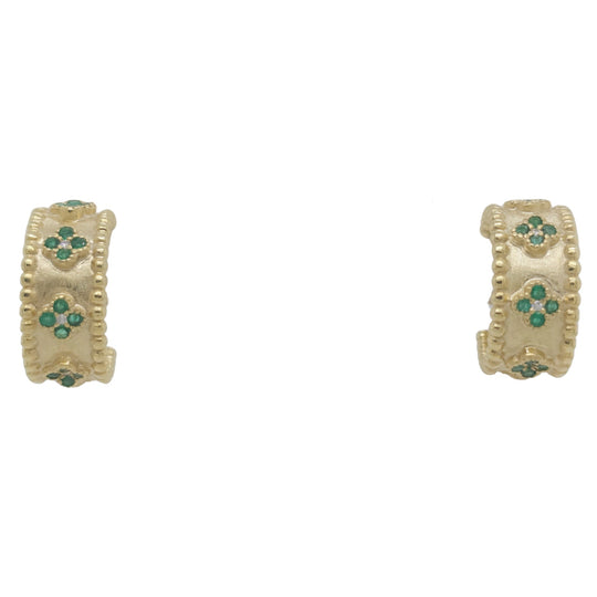 Raymond Mazza 14K Yellow Gold Emerald Clover Diamond Accented Higgie Earrings EZ7457